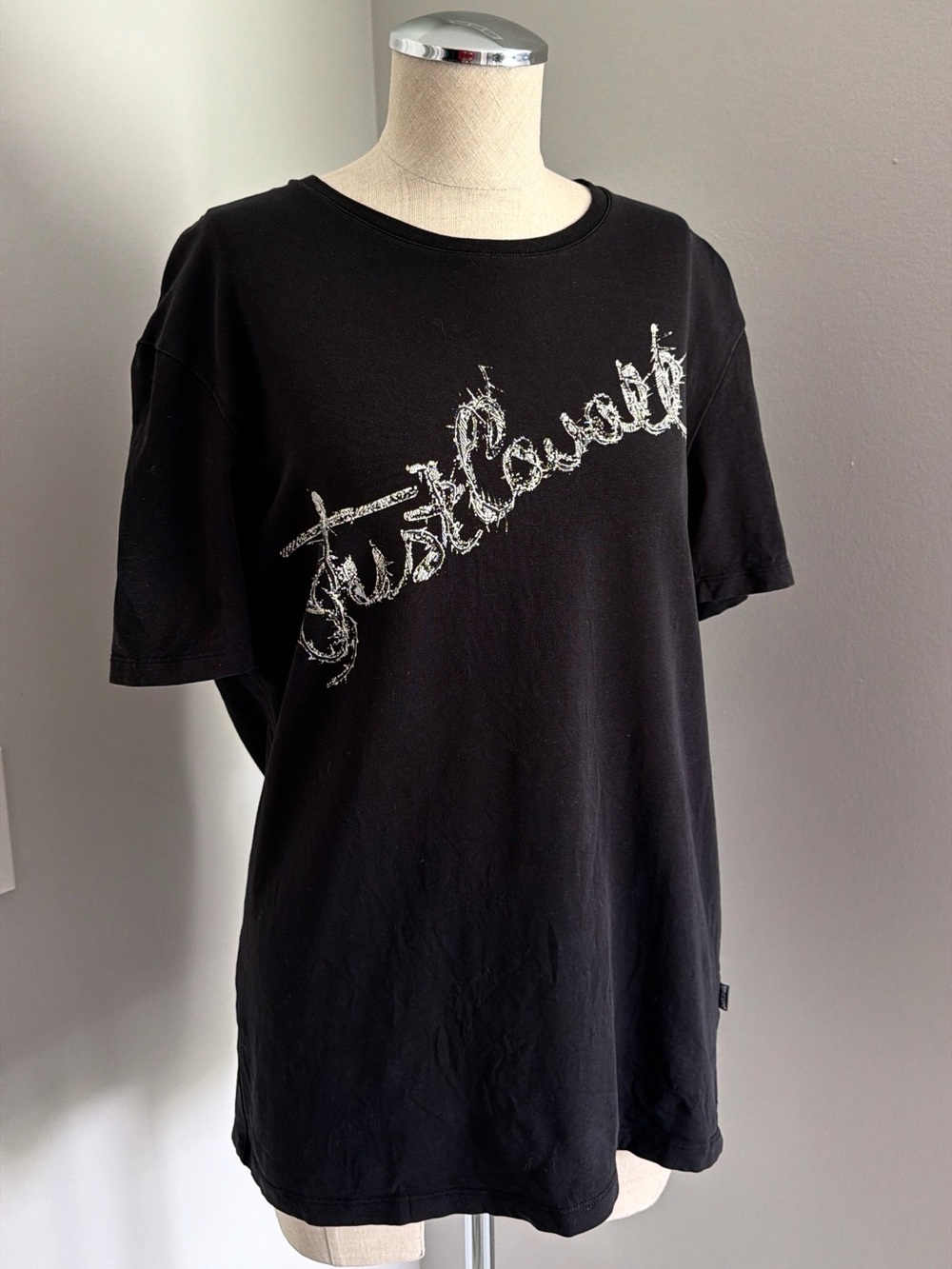 Just Cavalli Black Logo Graphic Print Crew Neck Short Sleeve T-Shirt Women’s XL